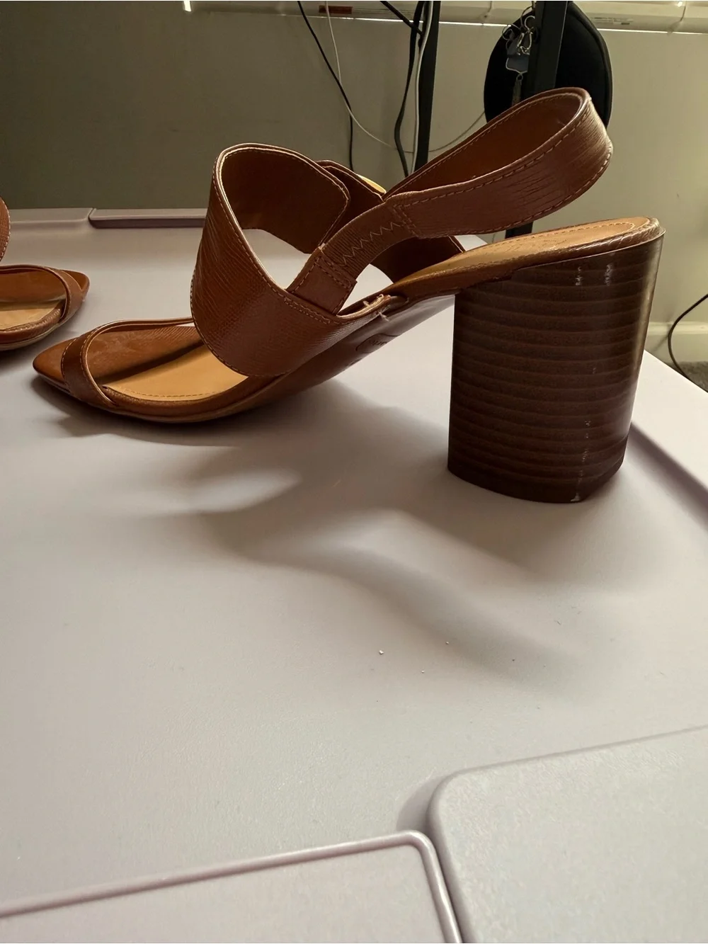 Franco Sarto Brown Textured Leather Block Heel Sandals